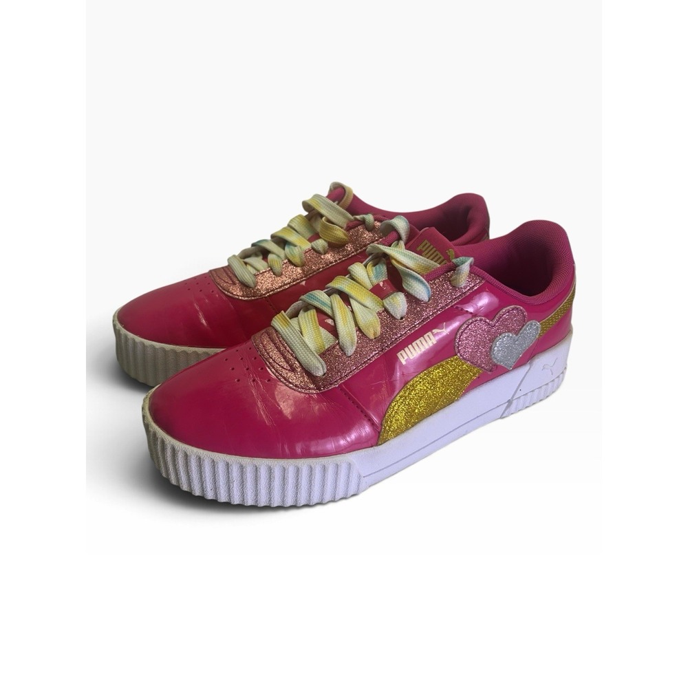 PUMA Carina Glitz Hearts Pink Gold Glitter Girls Sneakers 7 372551-01